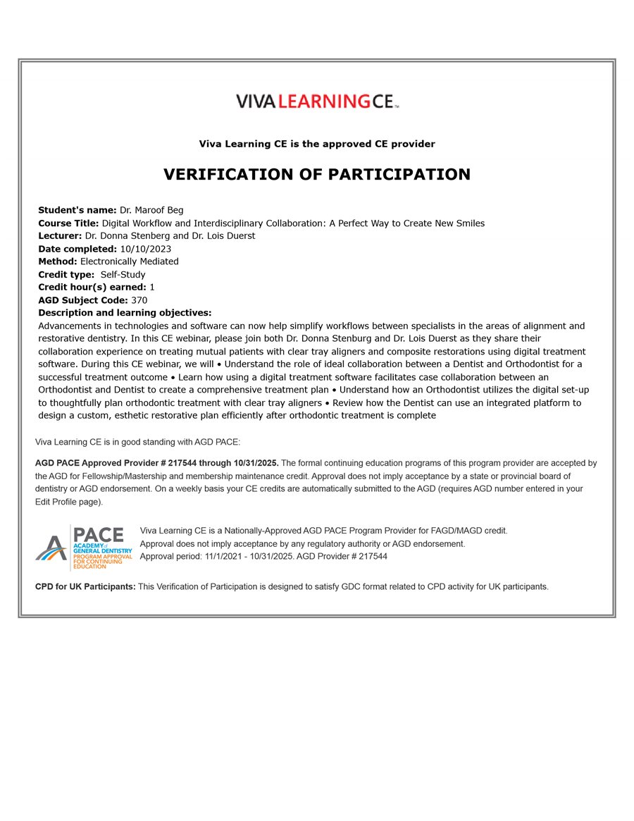 Continuing education certificate, Digital Workflow and Interdisciplinary Collaboration